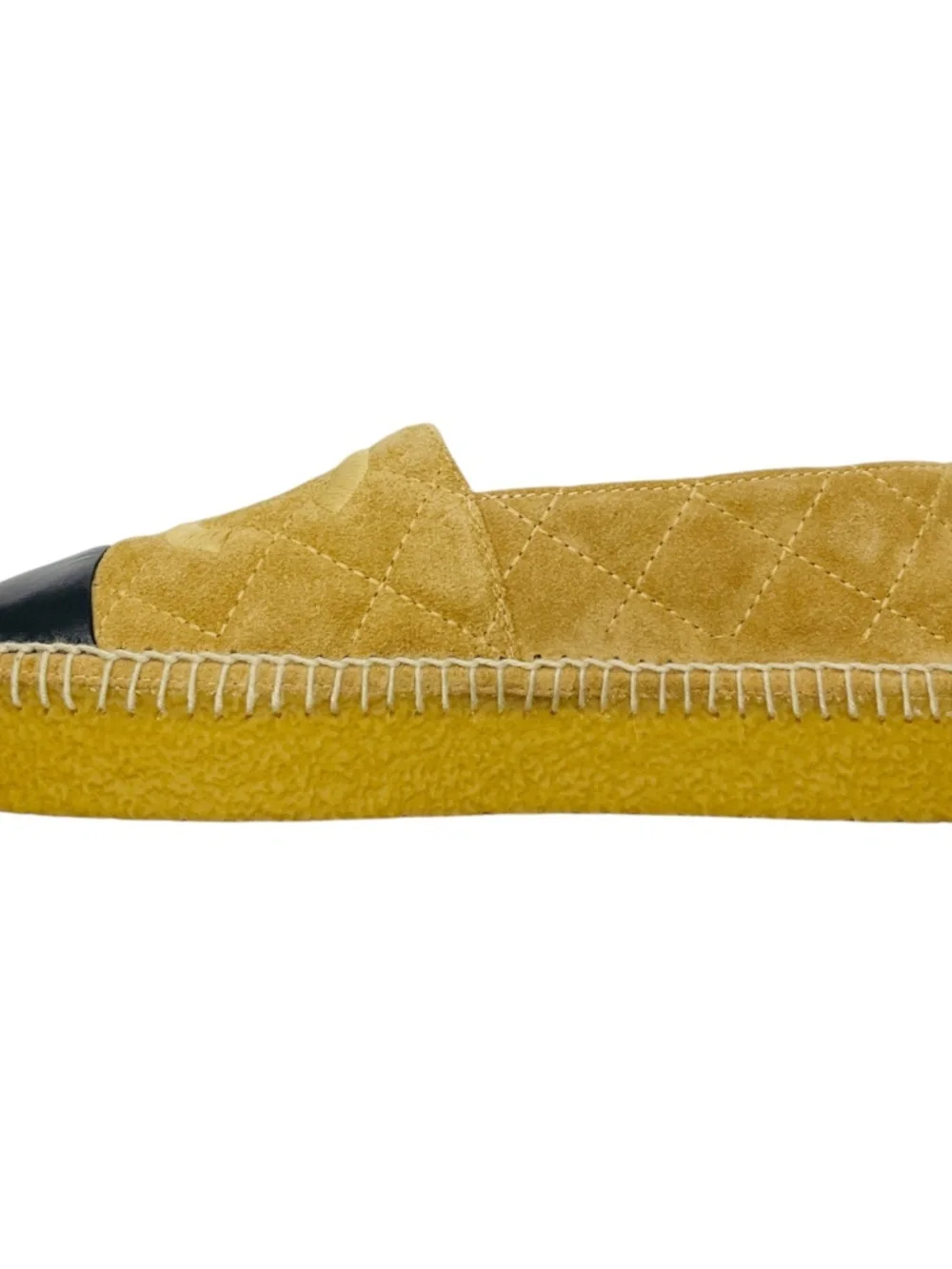 CHANEL TAN / BLACK LEATHER CAP TOE CC LOGO EMBOSSED QUILTED SUEDE ESPADRILLE FLA